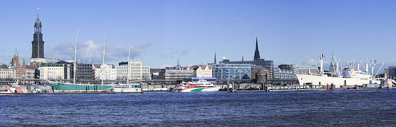 Hamburg harbour skyline with St. Michael's church